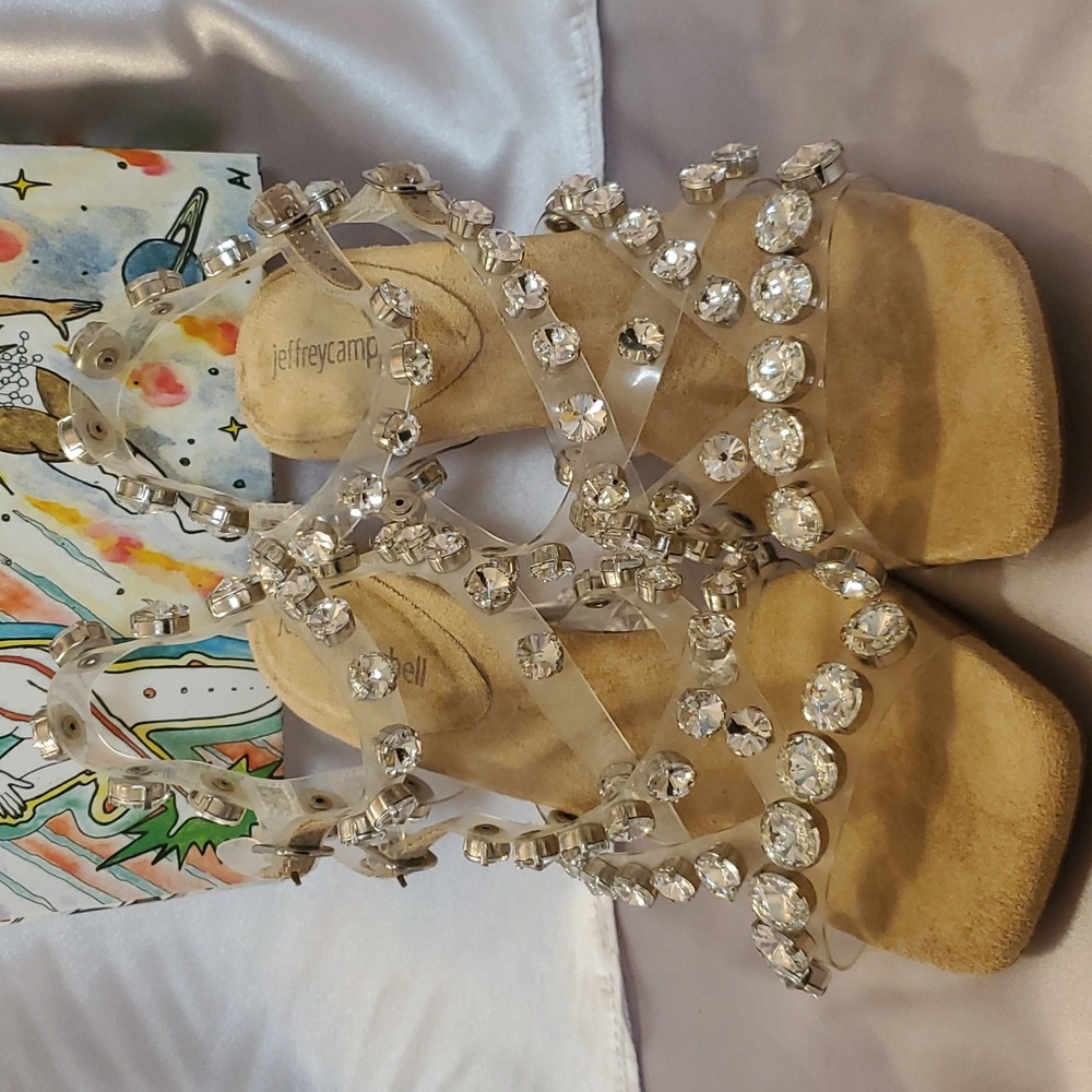 New Jeffrey Campbell Calath Rhinestones Embellished  Strappy Architectural Heels